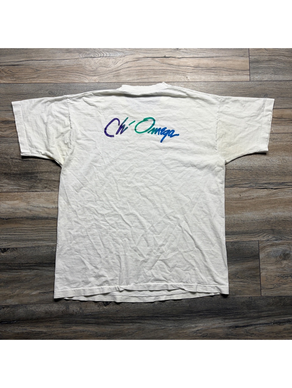 90’s Vintage Fruit of the Loom XL White Graphic T-Shirt with Ch' Omega Print